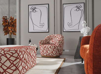 Armchair Wing Chair Modern Fabric Living room Polyester Orange Design